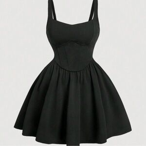 SHEIN Black Pleated Mini Dress Sweetheart Neckline